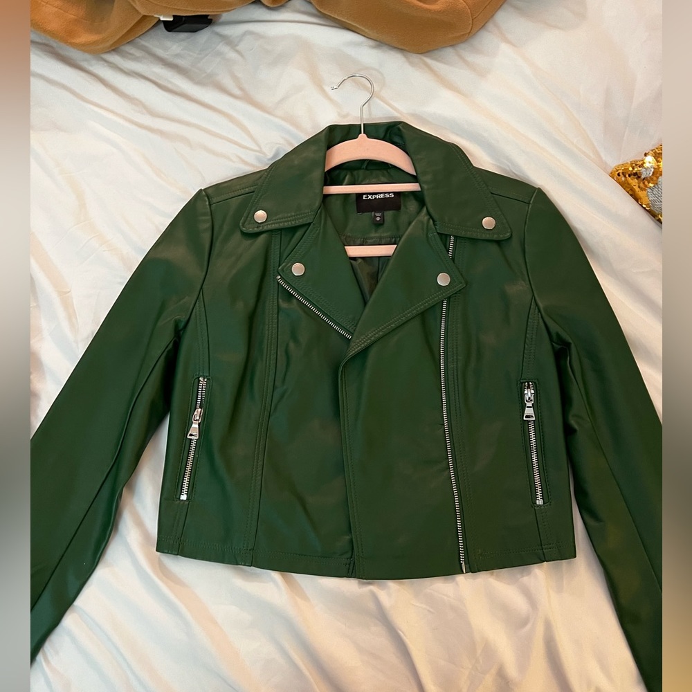 Green leather jacket Express